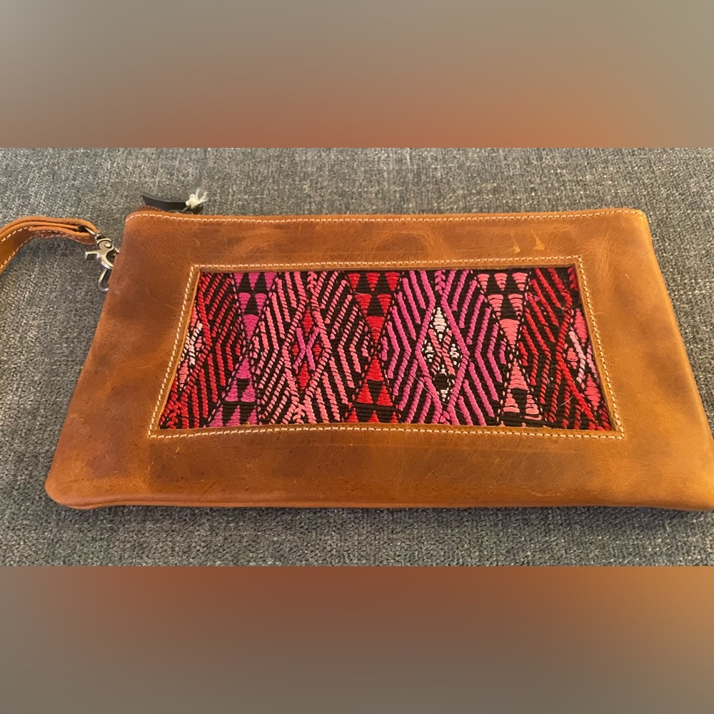 Leather huipil clutch